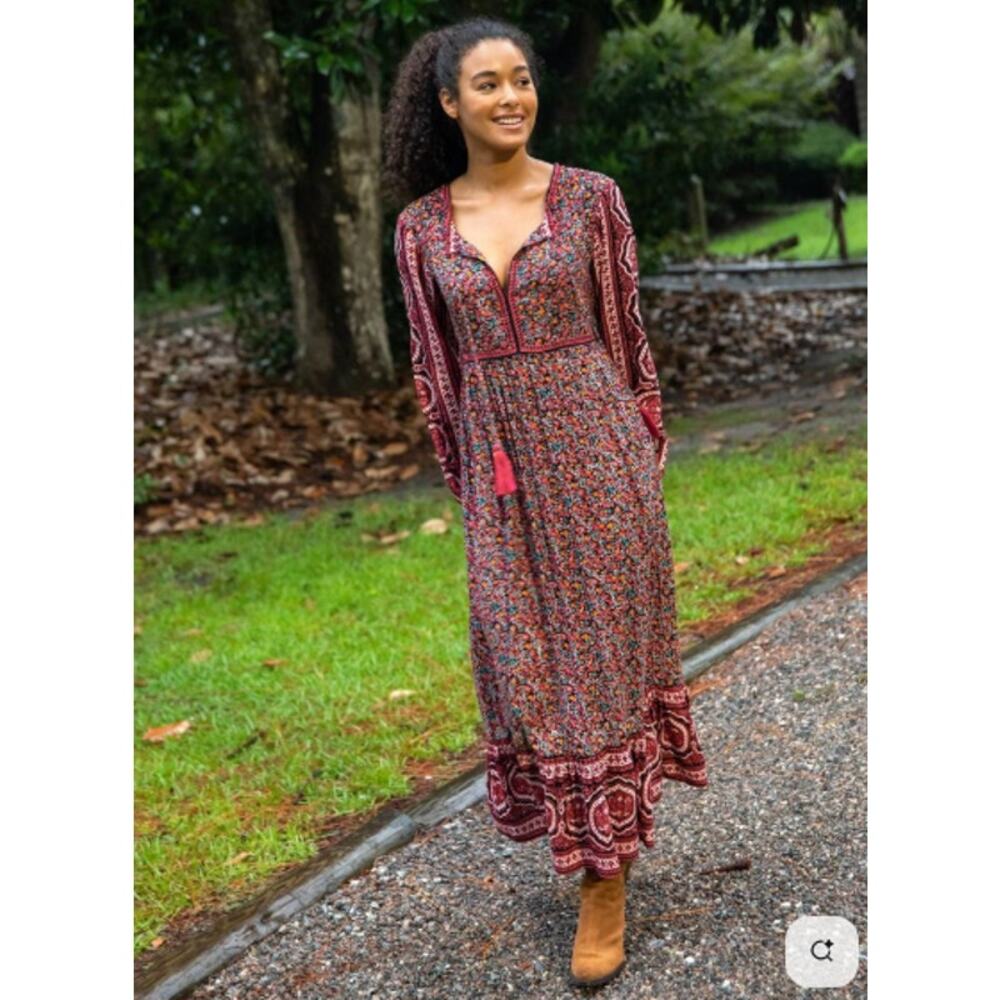 BEAUTIFUL NATURAL LIFE Bohemian Red and Pink Maxi Dress Medium
